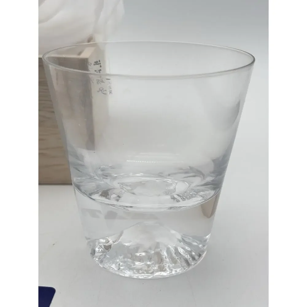 New Tajima Glass Sato Mount Fuji Rocks Glass with Wooden Box Tokyo Japan